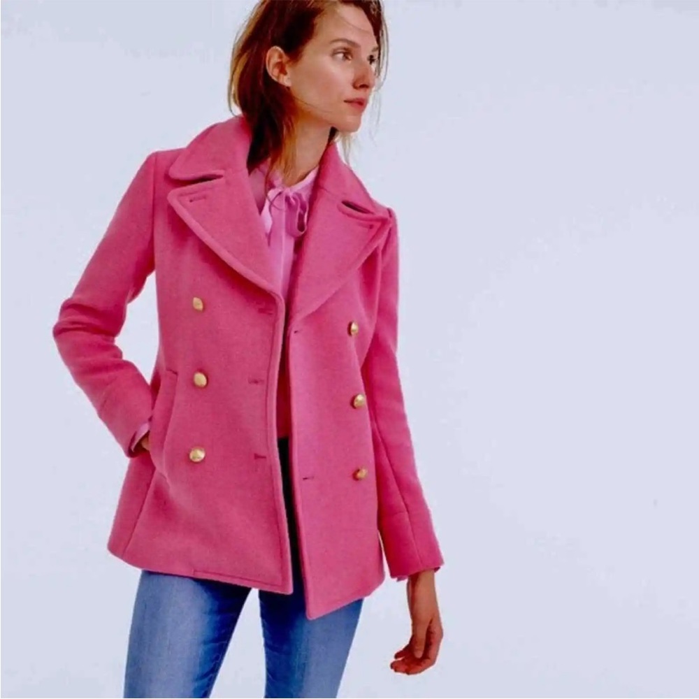 J.Crew Majesty Stadium Cloth Double Breasted Peacoat in Fuchsia (Size 2P)